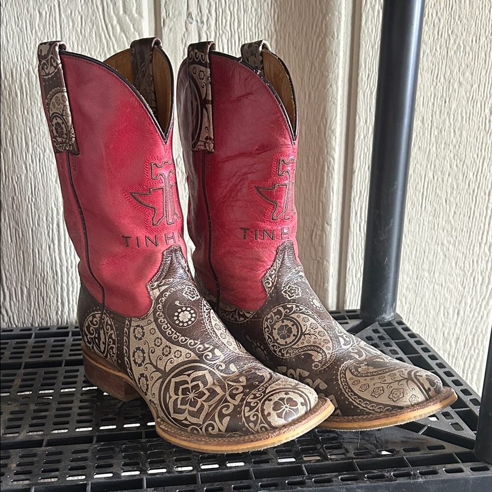 Tin Haul Paisley and Red Cowboy Boots